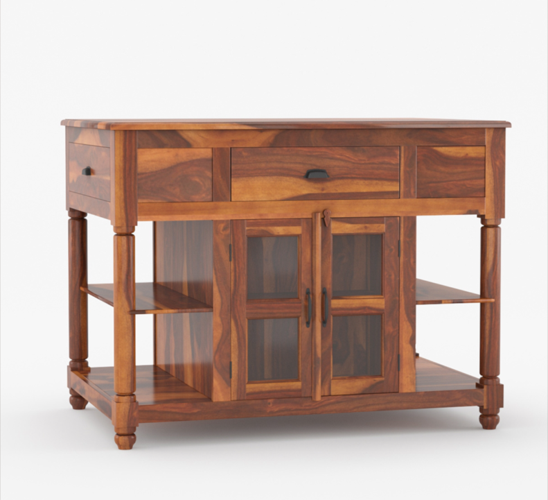 Lincoln Solid Wood Small Kitchen Island Table with open shelves