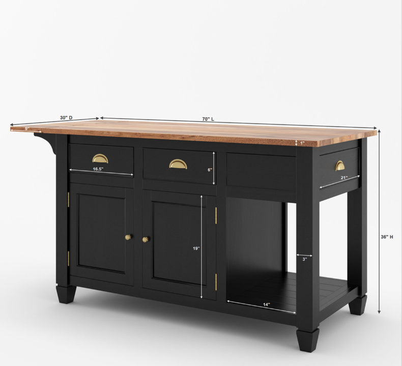 Geneva Solid Wood Kitchen Island Table With Drop leaf