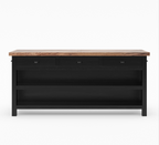 Frigiliana Rustic Modern Black Kitchen Island with Open Shelves