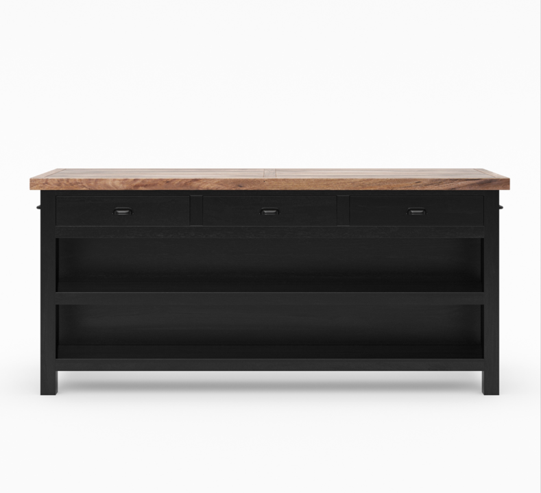 Frigiliana Rustic Modern Black Kitchen Island with Open Shelves