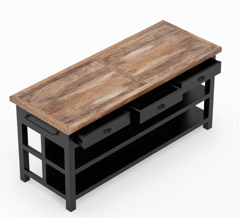 Frigiliana Rustic Modern Black Kitchen Island with Open Shelves