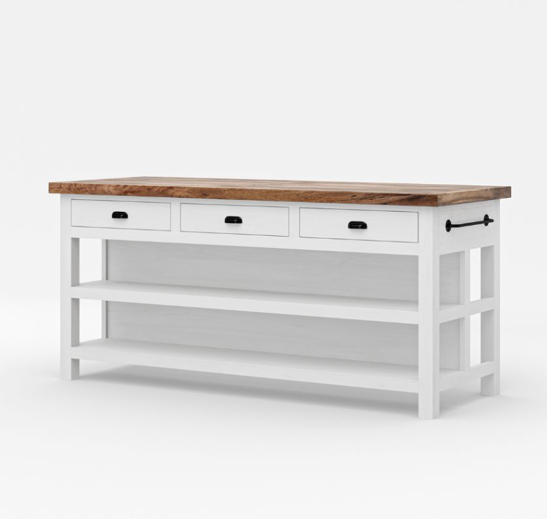 Frigiliana Rustic Modern Black Kitchen Island with Open Shelves