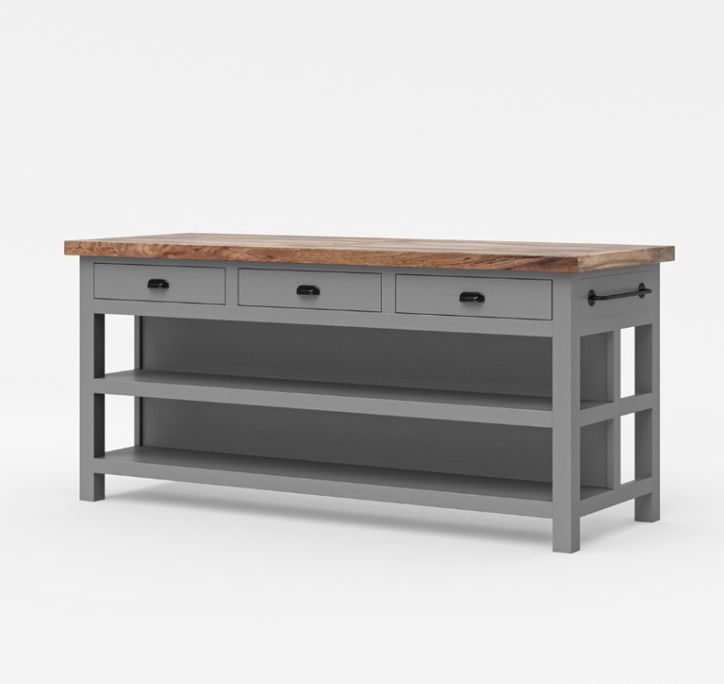 Frigiliana Rustic Modern Black Kitchen Island with Open Shelves