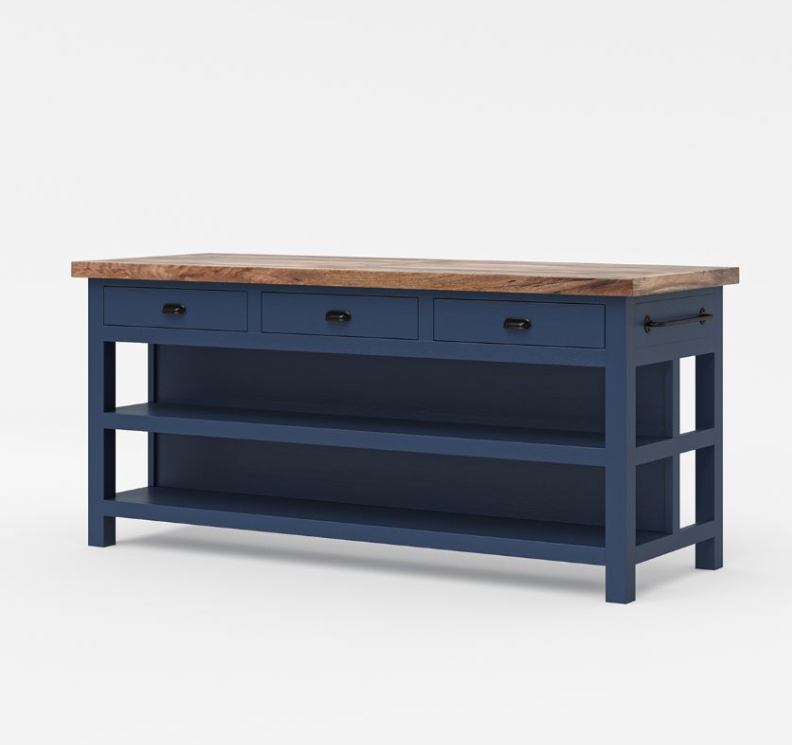 Frigiliana Rustic Modern Black Kitchen Island with Open Shelves