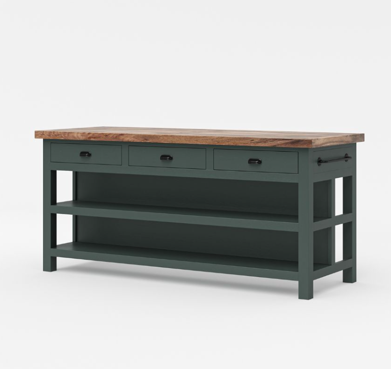 Frigiliana Rustic Modern Black Kitchen Island with Open Shelves