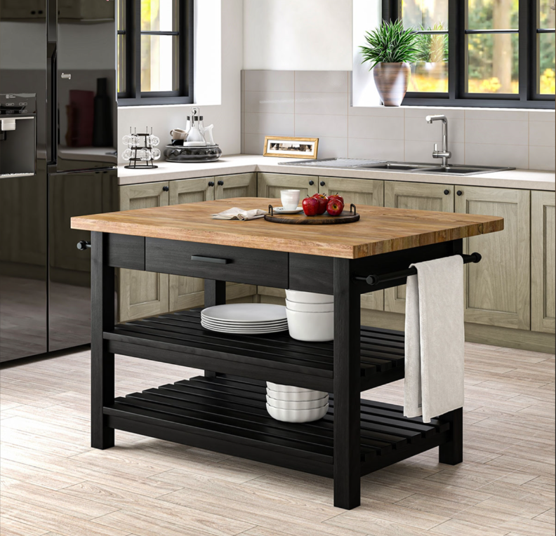 Catania Solid Wood Farmhouse Small Kitchen Island with Drop Leaf