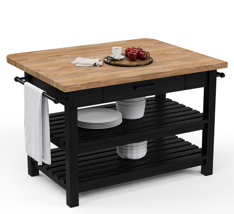 Catania Solid Wood Farmhouse Small Kitchen Island with Drop Leaf