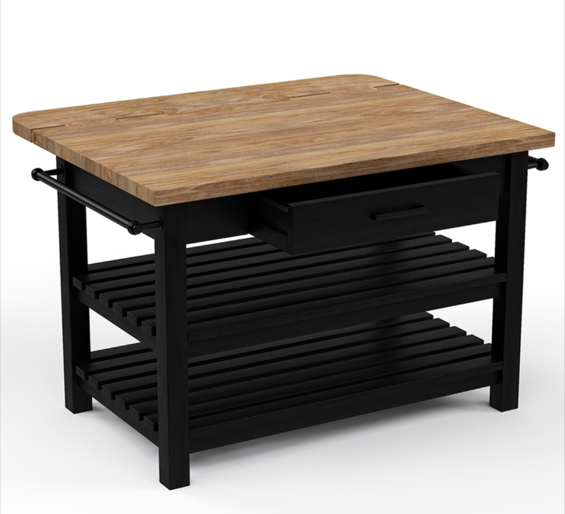 Catania Solid Wood Farmhouse Small Kitchen Island with Drop Leaf