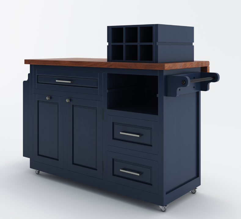 Erie Modern Butcher Block Drop Leaf Kitchen Island Carts with Trash bin