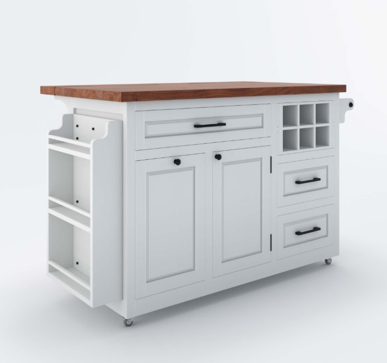 Erie Modern Butcher Block Drop Leaf Kitchen Island Carts with Trash bin