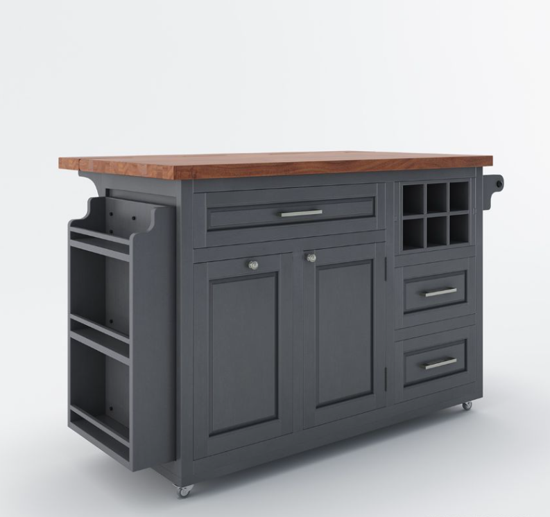 Erie Modern Butcher Block Drop Leaf Kitchen Island Carts with Trash bin
