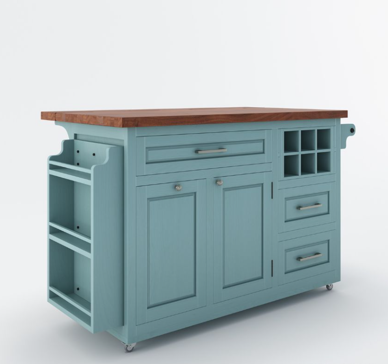 Erie Modern Butcher Block Drop Leaf Kitchen Island Carts with Trash bin