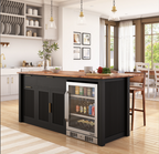 Bryan Fluted Farmhouse Black Kitchen Island with Mini Fridge Space