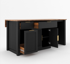 Bryan Fluted Farmhouse Black Kitchen Island with Mini Fridge Space