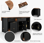 Bryan Fluted Farmhouse Black Kitchen Island with Mini Fridge Space