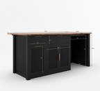 Bryan Fluted Farmhouse Black Kitchen Island with Mini Fridge Space