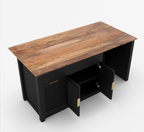 Bryan Fluted Farmhouse Black Kitchen Island with Mini Fridge Space