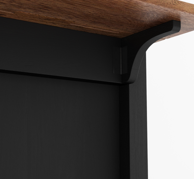 Bryan Fluted Farmhouse Black Kitchen Island with Mini Fridge Space