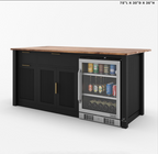 Bryan Fluted Farmhouse Black Kitchen Island with Mini Fridge Space