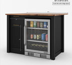 Bryan Fluted Farmhouse Black Kitchen Island with Mini Fridge Space
