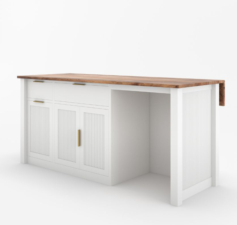 Bryan Fluted Farmhouse Black Kitchen Island with Mini Fridge Space