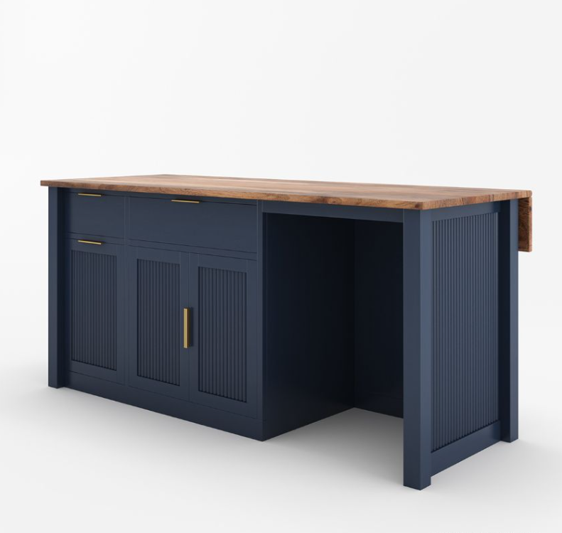 Bryan Fluted Farmhouse Black Kitchen Island with Mini Fridge Space