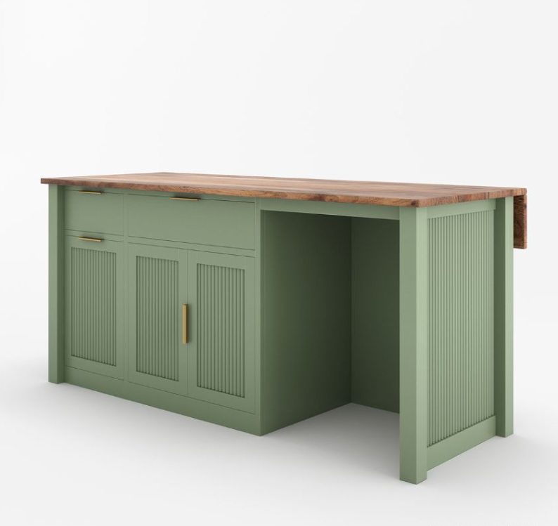 Bryan Fluted Farmhouse Black Kitchen Island with Mini Fridge Space