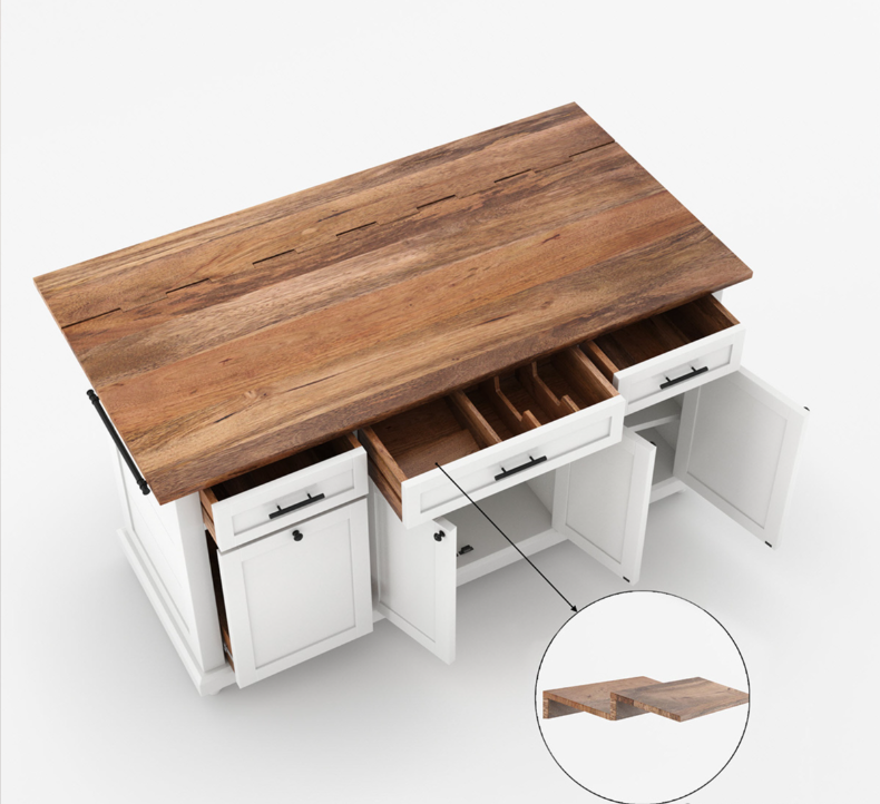 Casselton Solid Wood Two Tone White Kitchen Island with Storage
