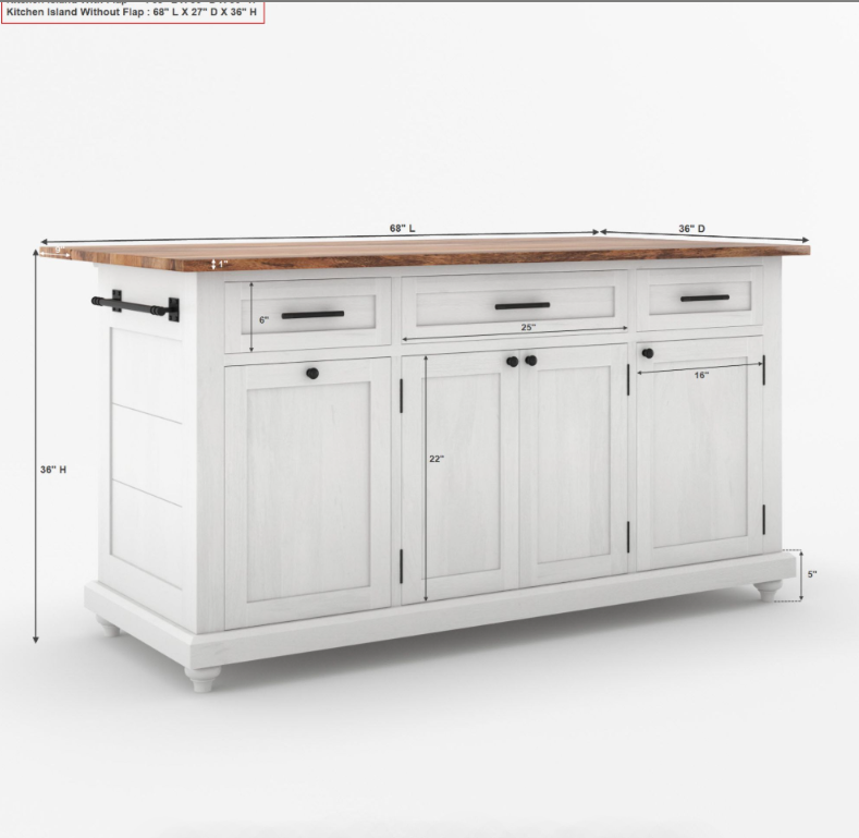 Casselton Solid Wood Two Tone White Kitchen Island with Storage