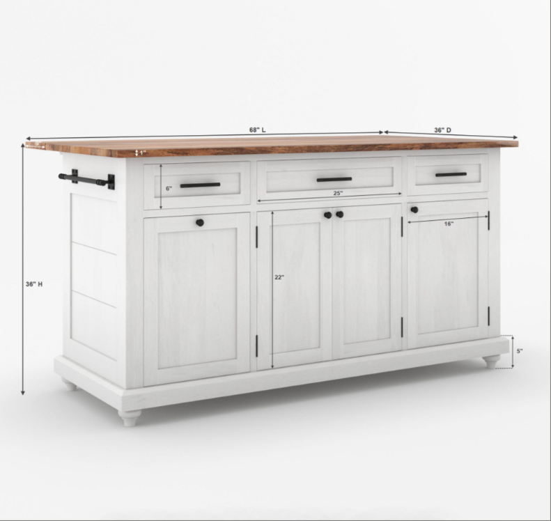Casselton Solid Wood Two Tone White Kitchen Island with Storage