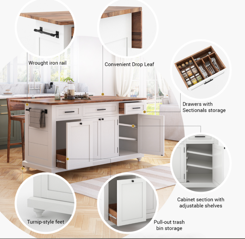 Casselton Solid Wood Two Tone White Kitchen Island with Storage