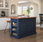 KitchenLoom Blue Solid Wood Kitchen Island With Drop Leaf