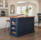 Bismarck Blue Solid Wood Kitchen Island With Drop Leaf