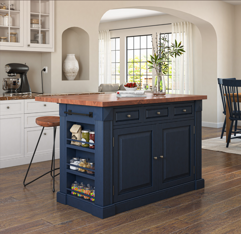 Bismarck Blue Solid Wood Kitchen Island With Drop Leaf