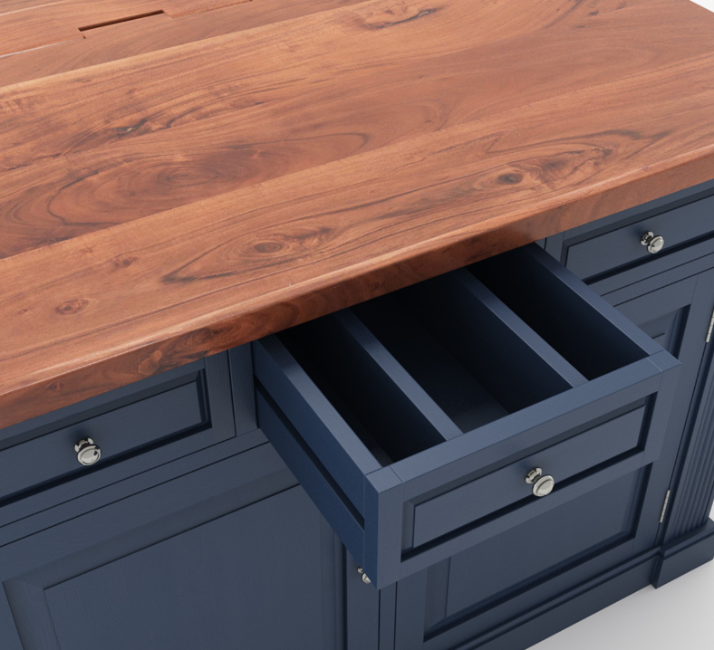 Bismarck Blue Solid Wood Kitchen Island With Drop Leaf