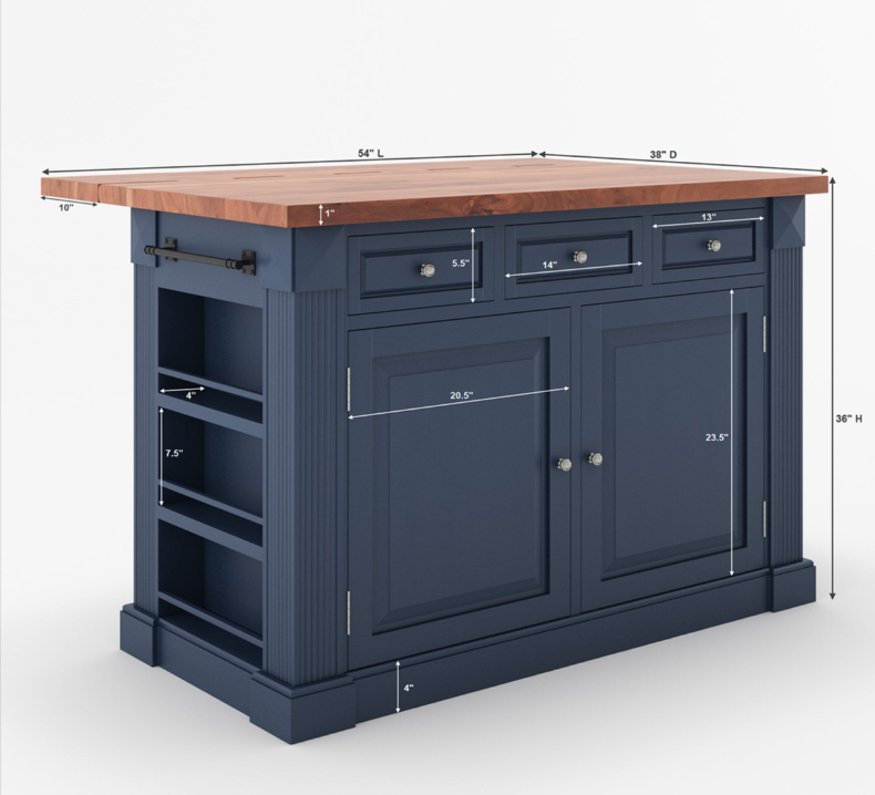 Bismarck Blue Solid Wood Kitchen Island With Drop Leaf