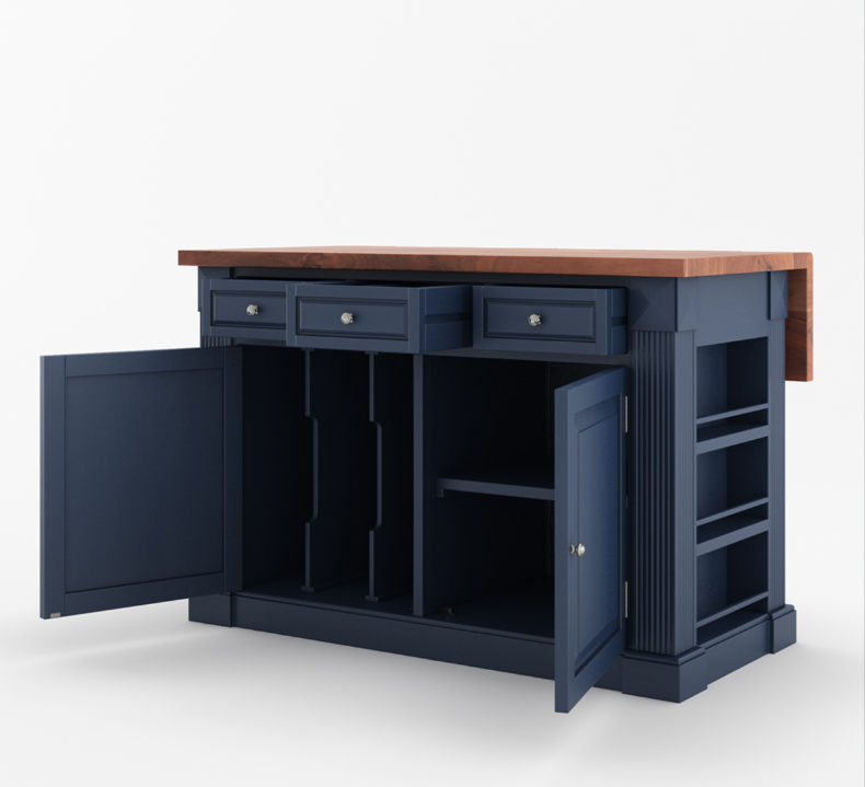 Bismarck Blue Solid Wood Kitchen Island With Drop Leaf