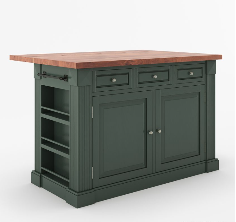 Bismarck Blue Solid Wood Kitchen Island With Drop Leaf
