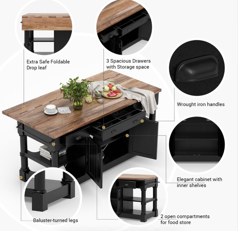 Medora Farmhouse Solid Wood Kitchen Island Table