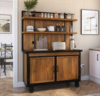 LuxeRoot Solid Wood Industrial Baker’s Rack with Cabinet