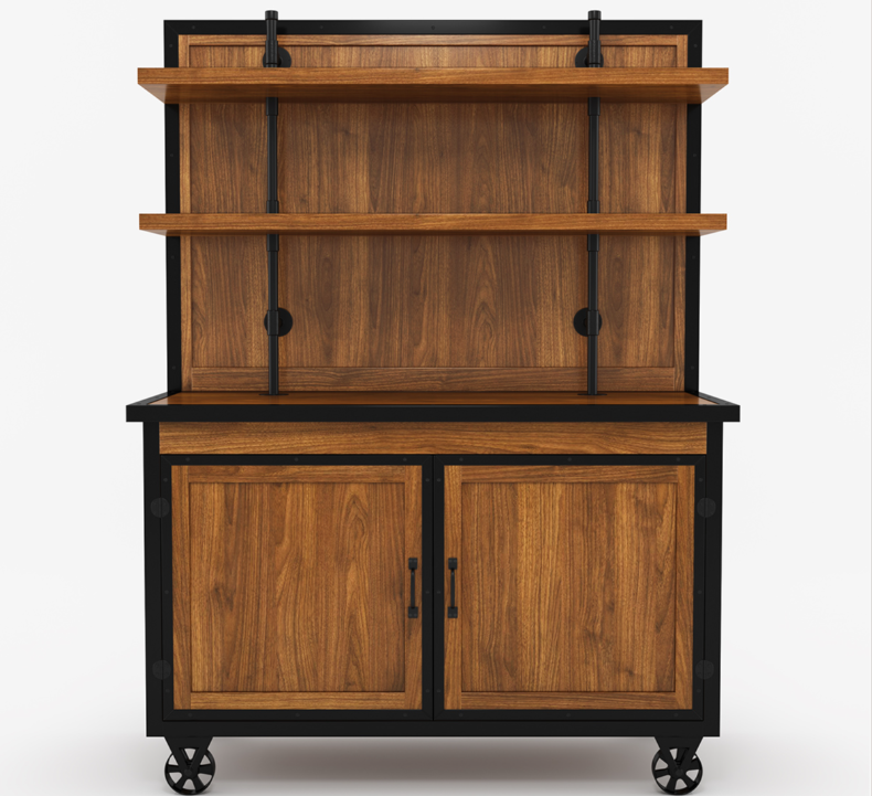 Mapleton Rustic Solid Wood Industrial Baker’s Rack with Cabinet