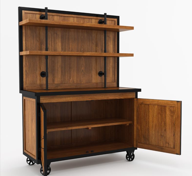 Mapleton Rustic Solid Wood Industrial Baker’s Rack with Cabinet