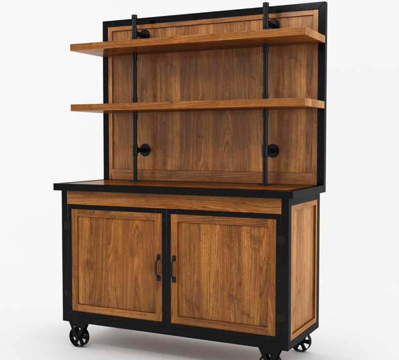 Mapleton Rustic Solid Wood Industrial Baker’s Rack with Cabinet