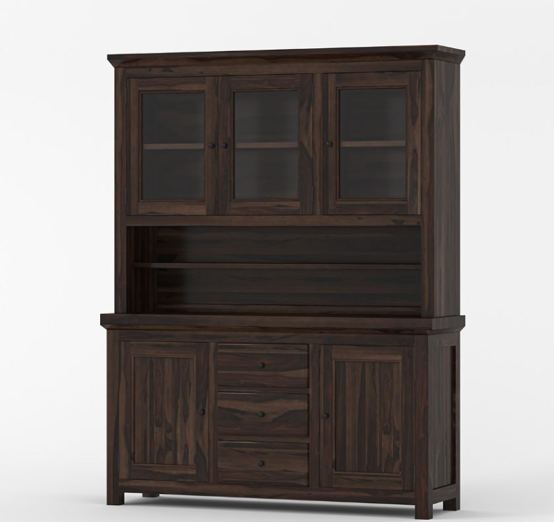 Naperville Rustic Solid Wood Glass Door Dining Room Kitchen Hutch