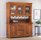 Naperville Rustic Solid Wood Glass Door Dining Room Kitchen Hutch