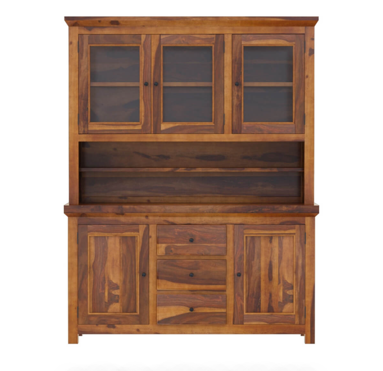 Naperville Rustic Solid Wood Glass Door Dining Room Kitchen Hutch