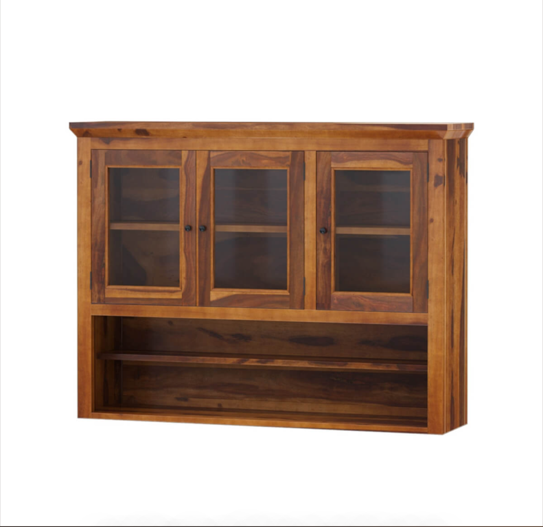 Naperville Rustic Solid Wood Glass Door Dining Room Kitchen Hutch