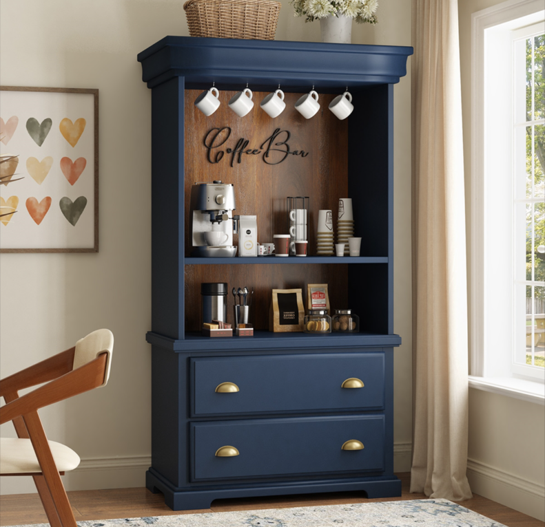 Stanton Rustic Solid Wood Home Coffee Bar Station