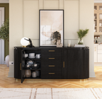 Perris Solid Wood Modern Black Fluted Sideboard with Drawers