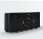 Perris Solid Wood Modern Black Fluted Sideboard with Drawers